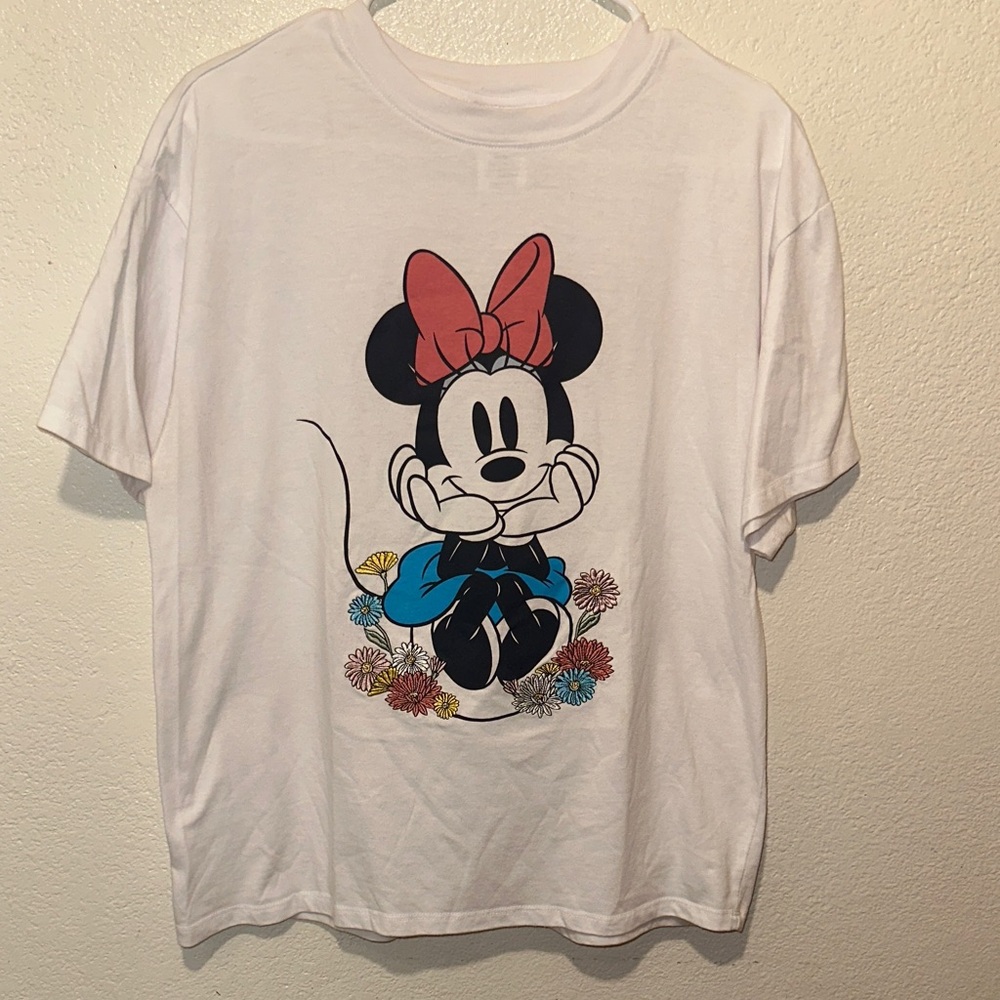Disney White Tee with Minnie Mouse and  embroidered Floral Design